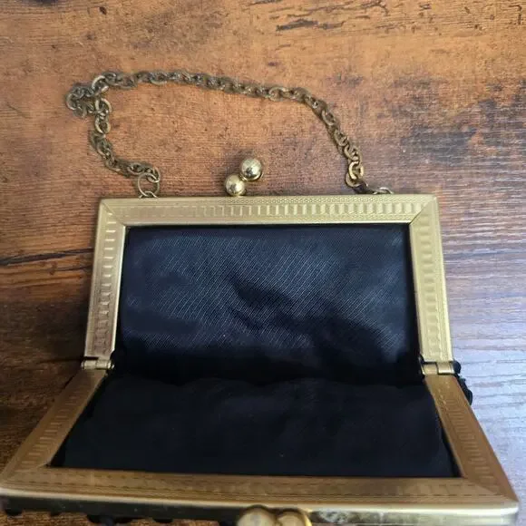 Vintage black sequin small clutch purse with gold accents! - Picture 3 of 3